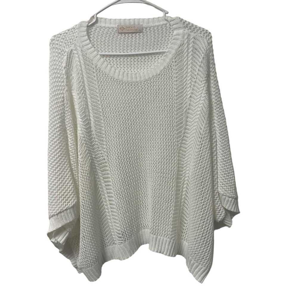 LEELA & LAVENDER TOP OPEN KNIT COVER UP BOHO SIZE M / L SEMI SHEER 3/4 SLEEVE
